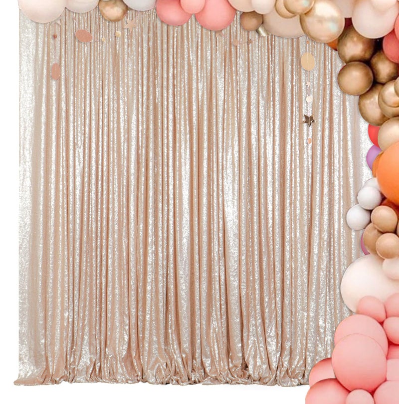 ShiDianYi 8FT x 8FT Champagne Sequin Photo Booth Backdrop, Wedding & Party Backdrop, Sparkling Photography Prop - Image 1